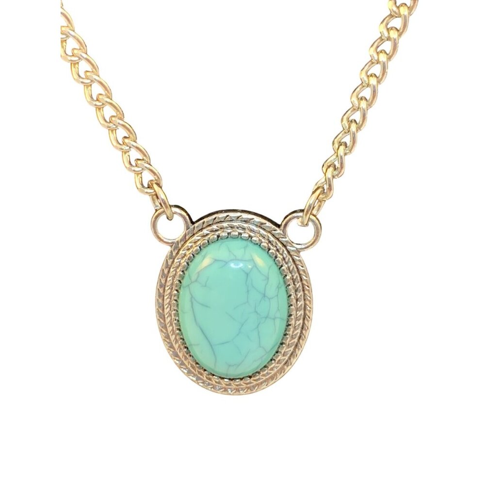Vintage Silver Tone And Faux Turquois Necklace (1889) - Picture 2 of 5